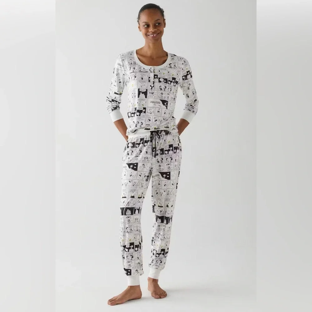 🆕♠️KATE SPADE PEANUTS PRINT HENLEY PJ SET